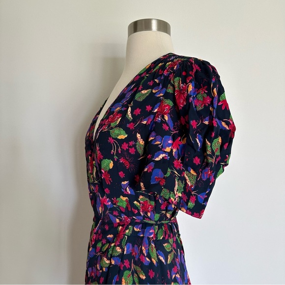 Saloni Wrap Dress Floral Puffy Short Sleeve Rayon Sz US 4 - Picture 7 of 15